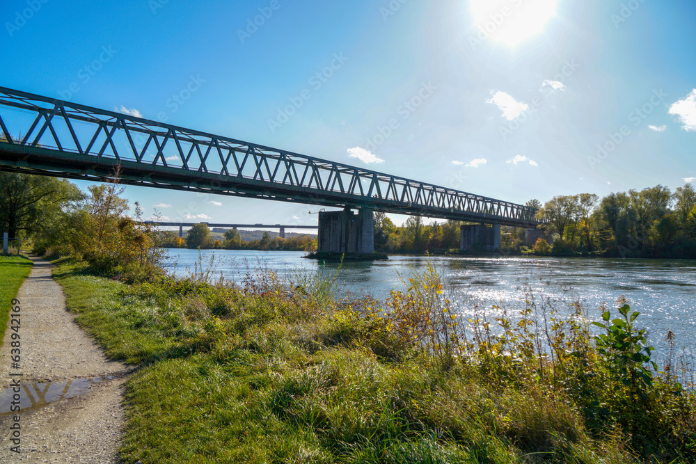 Bridge in steel construction for railway over the Danube in Sinzing ,Regensburg