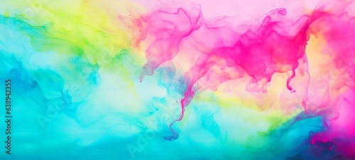 Abstract watercolor paint background illustration - Neon pink blue yellow color with liquid fluid marbled paper texture banner painting texture