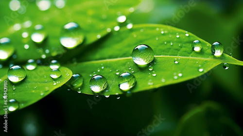 Water drops on green leaf,nature background,Shallow DOF.Concept of decrease carbon dioxide emission ,carbon footprint and carbon credit.Global warming from climate change concept.