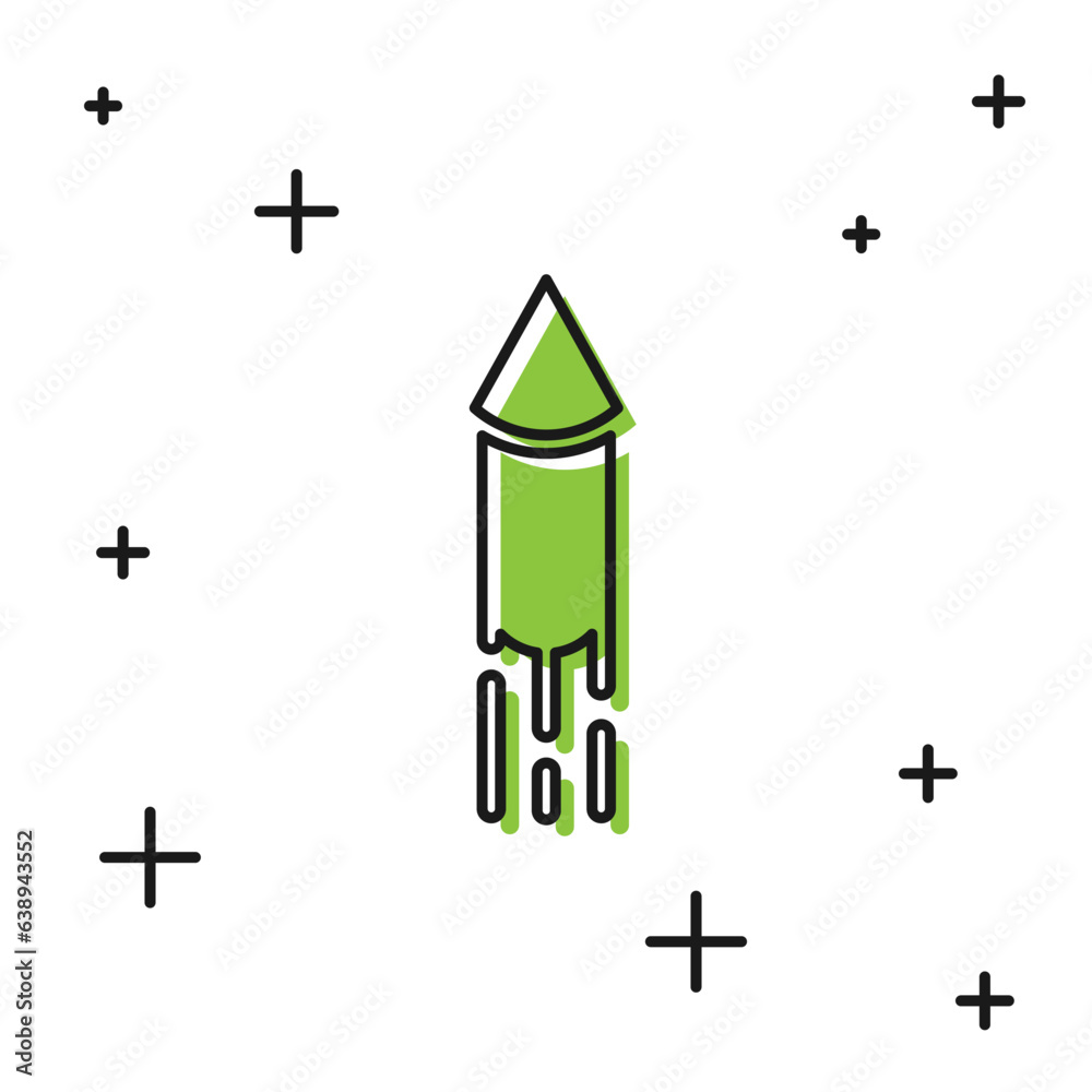 Black Firework rocket icon isolated on white background. Concept of fun party. Explosive pyrotechnic symbol. Vector