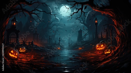 Halloween background with pumpkin at night 