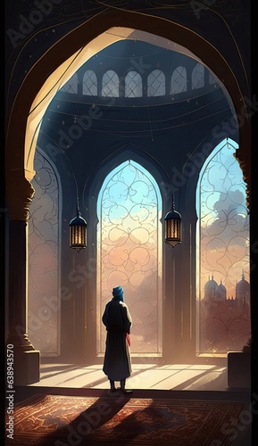 silhouette of a person inside the mosque