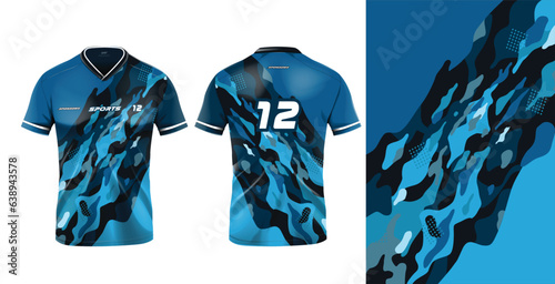 Sport jersey template mockup grunge abstract design for football soccer, racing, gaming, blue color