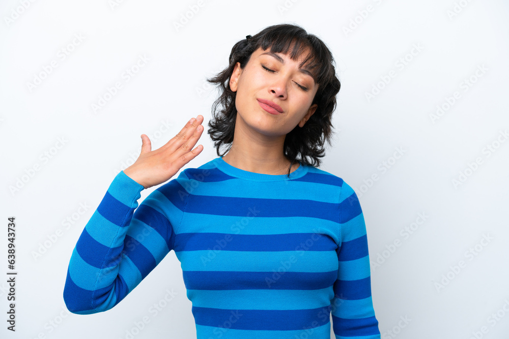 Young Argentinian woman isolated on white background with tired and sick expression Young Argentinian woman isolated on white background with tired and sick expression