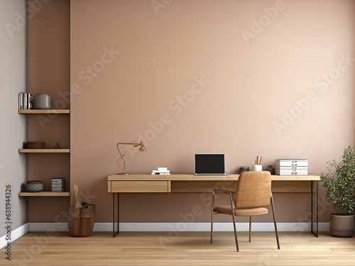Minimalism office showcasing essential furniture. AI generative. © Llama-World-studio