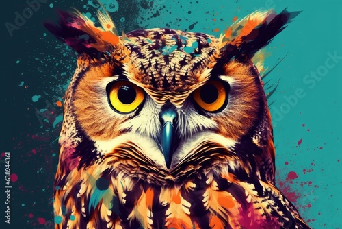 pop art of an owl, colorful portrait of an owl © PixelDreamer