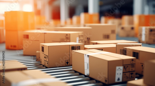 Cardboard box packages on conveyor belt in delivery warehouse fulfillment center. © ReneLa/Peopleimages - AI