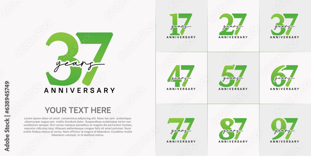 set of anniversary logo with green number and black handwriting text can be use for celebration set of anniversary logo with green number and black handwriting text can be use for celebration