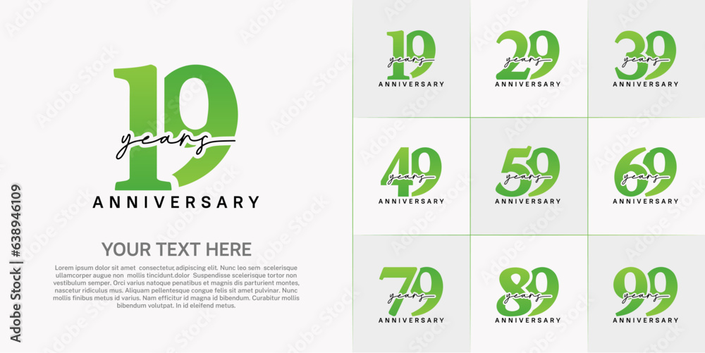 set of anniversary logo with green number and black handwriting text can be use for celebration set of anniversary logo with green number and black handwriting text can be use for celebration
