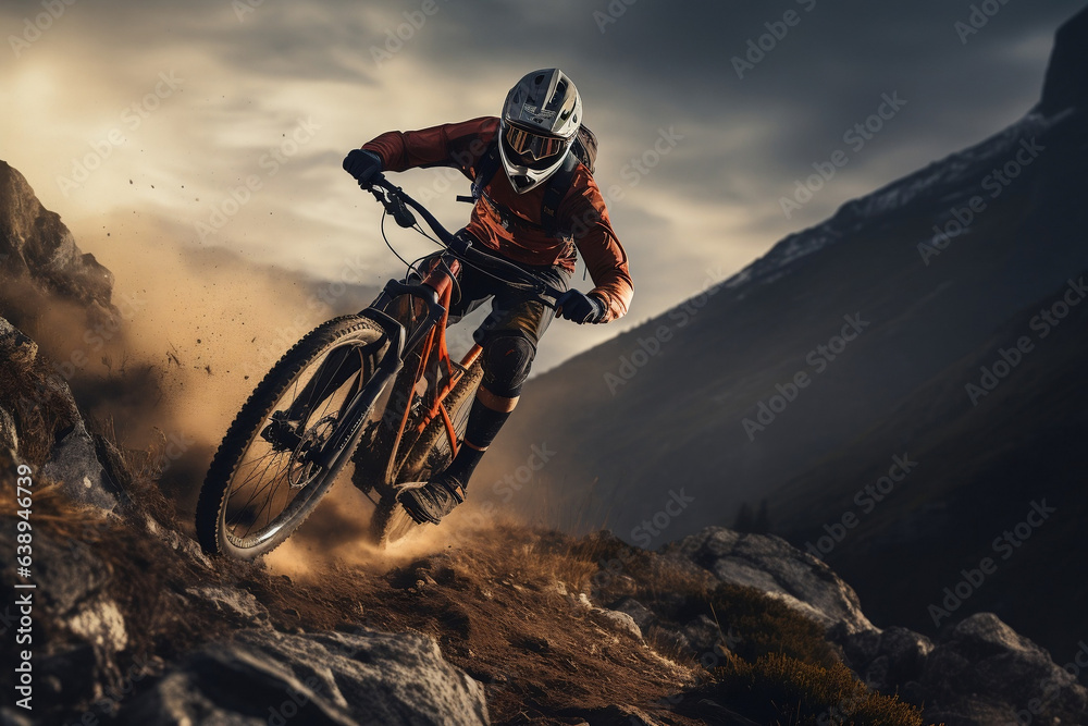 Mountain Biking Thrills, Extreme Athlete Conquering the Mountains