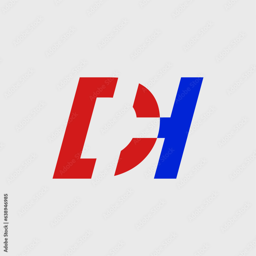DH brand name initial letters icon. DH monogram with red and blue. DH brand name initial letters icon. DH monogram with red and blue.