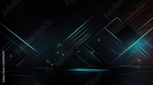 Dark Futuristic Background with Glowing Geometric Lines and Light Particles, Generative AI
