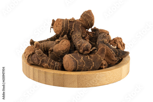 dried galangal grass (havlican) in a wooden bowl