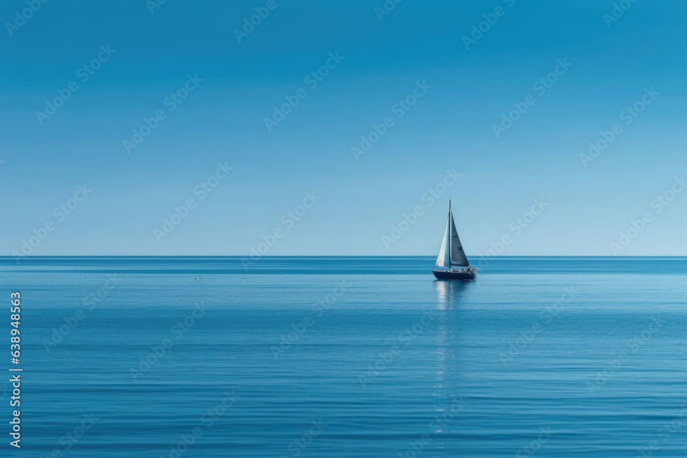 Fototapeta premium Sailing Adventure: Isolated Sailboat on Blue Water and Sky, Generative AI