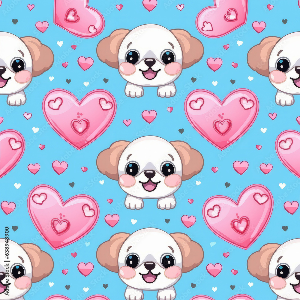 A cute dog surrounded by hearts on a vibrant blue background A cute dog surrounded by hearts on a vibrant blue background