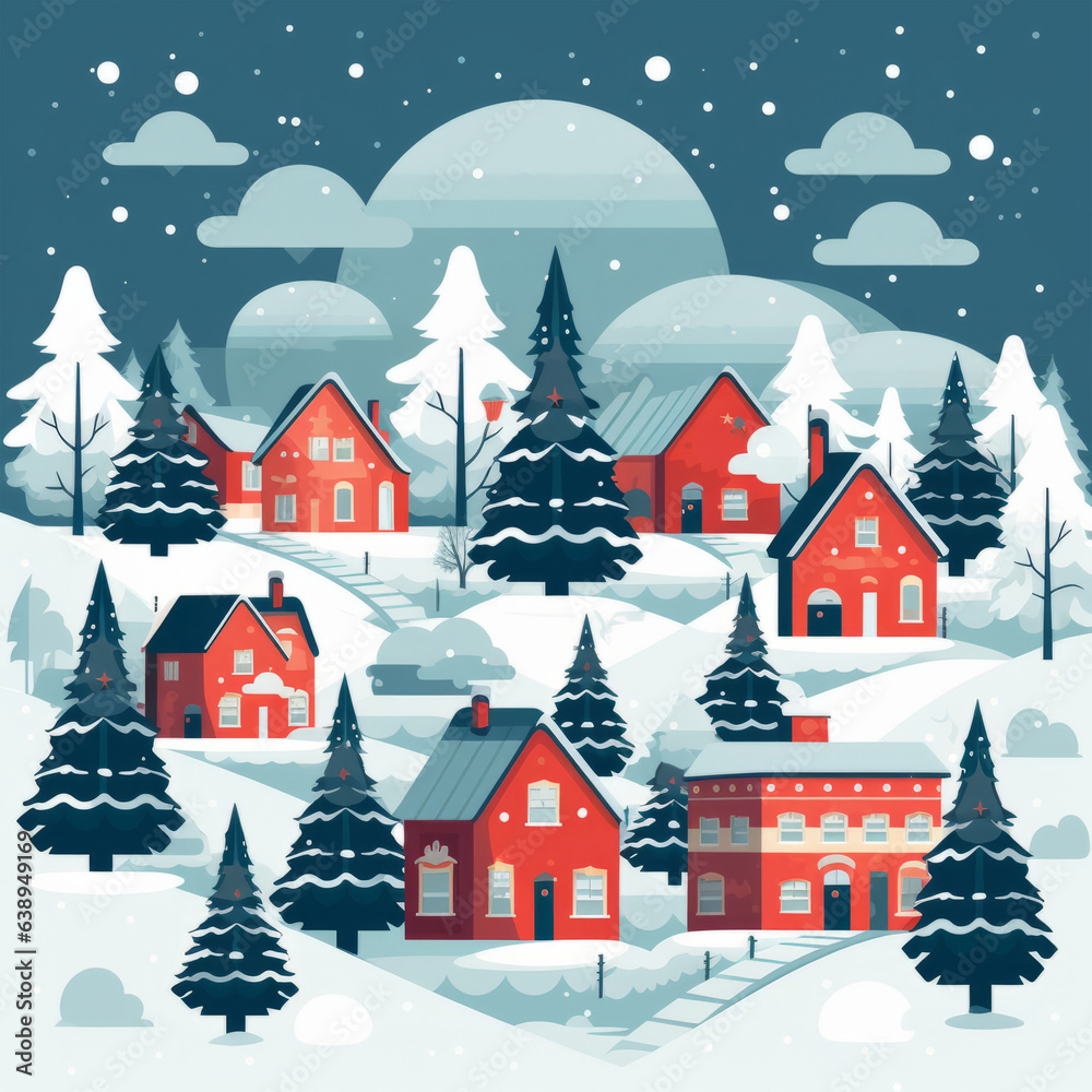 A winter wonderland with snow-covered houses and trees - Magical Winter Scene