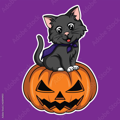 artwork illustration and t shirt design  cat with halloween pumpkin  cute character © astro