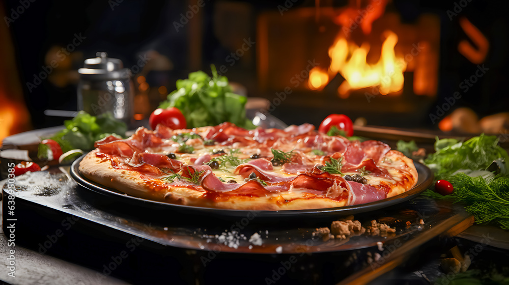 Pizza with ham (Generative AI)