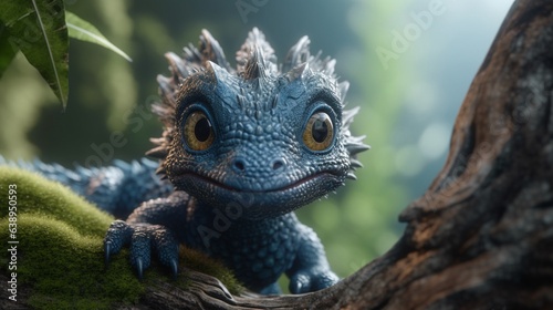 baby dragon 3D photorealistic rendering.Generative AI