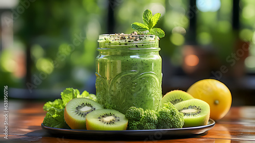 Obraz na płótnie a fresh green smoothie (Generative AI) w salonie