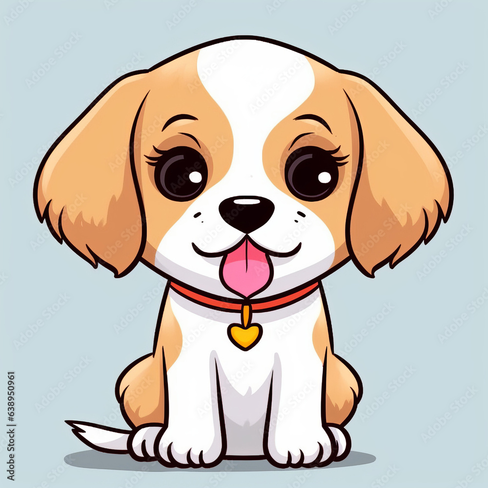 A cute cartoon dog wearing a heart-shaped collar A cute cartoon dog wearing a heart-shaped collar
