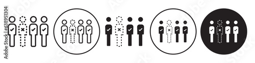 Absentees Icon. Symbol of missing or absent employee in office of company. Vector set of business worker unable to arrive on time. Flat outline sign of student on leave from school. Not present sign