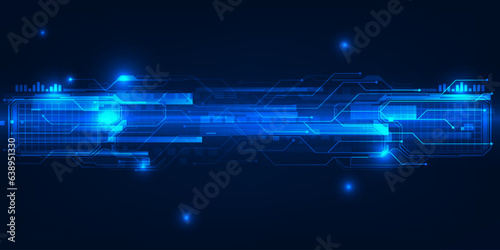 Vector illustration of abstract blue digital hi-tech horizontal space layout with digital technology pattern for advertising and game artwork and background.