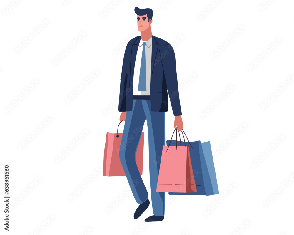 Man with shopping bags, vector illustration