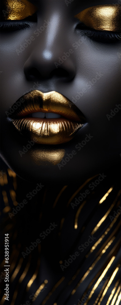 A woman with gold makeup on her face