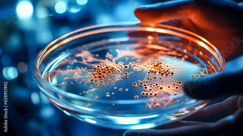a petri dish with unexplored spores (Generative AI) photo