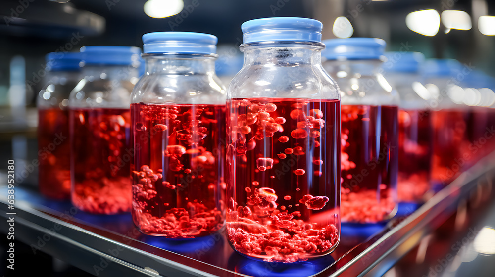 red liquid in laboratory jars (Generative AI)