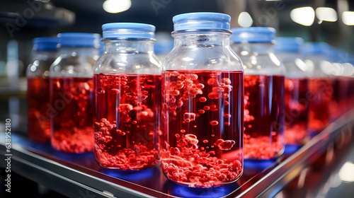 Obraz na płótnie red liquid in laboratory jars (Generative AI) w salonie