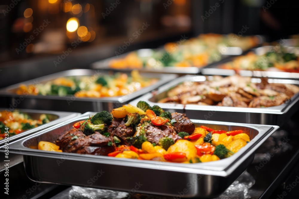 Obraz premium Catering buffet food in restaurant or cafe with meat and vegetables