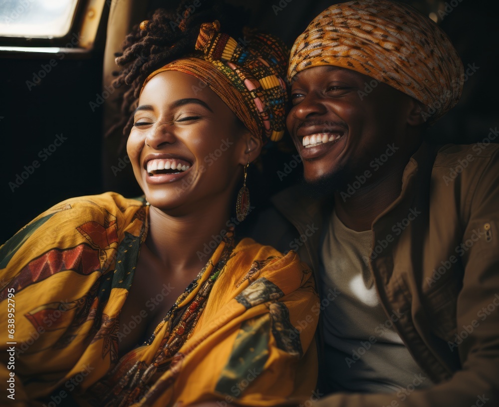 African lovers in a close embrace. Generative AI