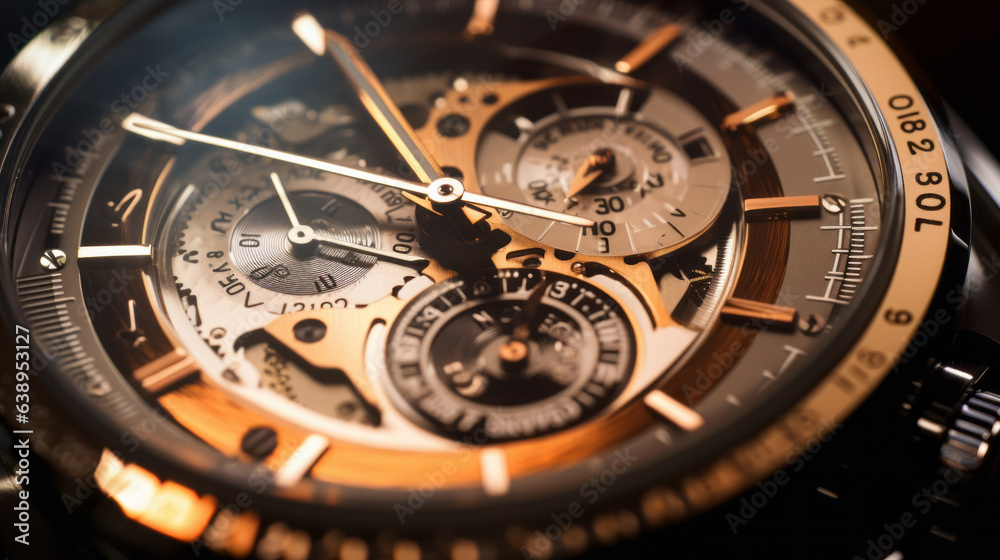 Beautiful watch mechanism photographed from close up. Macro of a watch mechanism. generative ai
