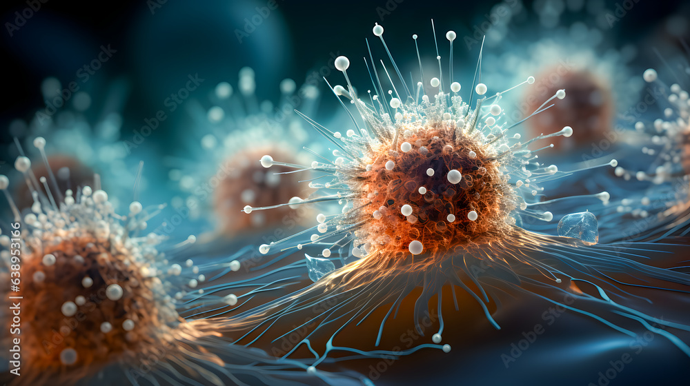 Viruses under an electron microscope (Generative AI)