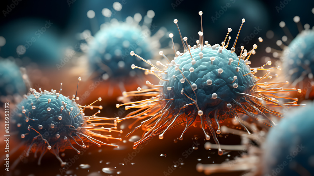 Viruses under an electron microscope (Generative AI)