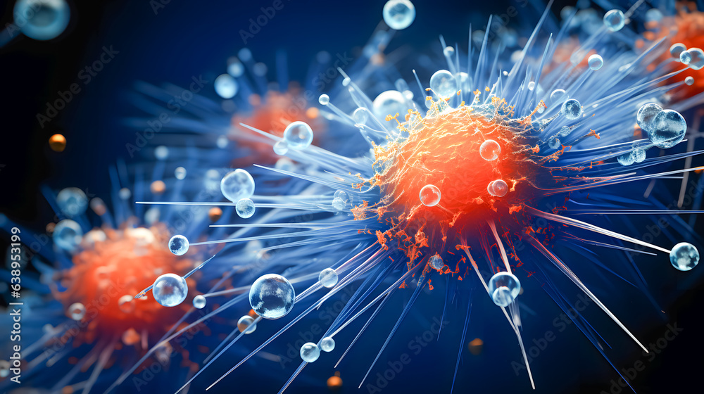 Viruses under an electron microscope (Generative AI)