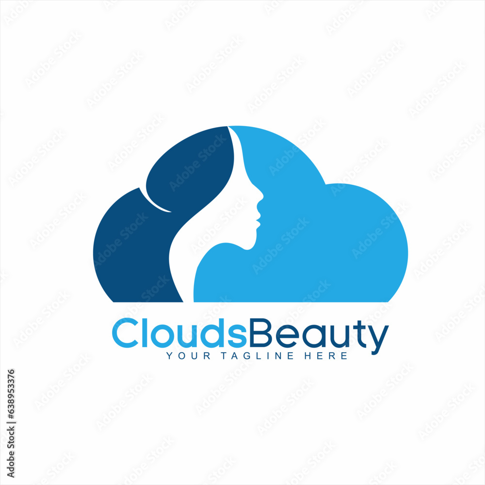 Cloud illustration logo design with beautiful woman face. Suitable for salon, spa, cosmetic brand identities. Cloud illustration logo design with beautiful woman face. Suitable for salon, spa, cosmetic brand identities.