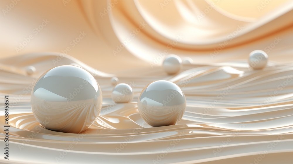 A mysterious arrangement of white spheres sits atop a chaotic wave-like background, evoking a feeling of unexpected harmony and tranquility A mysterious arrangement of white spheres sits atop a chaotic wave-like background, evoking a feeling of unexpected harmony and tranquility