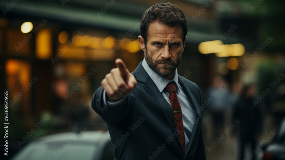 Naklejka premium Businessman pointing with finger. Generative AI