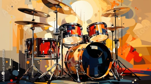 A drum set on a stage