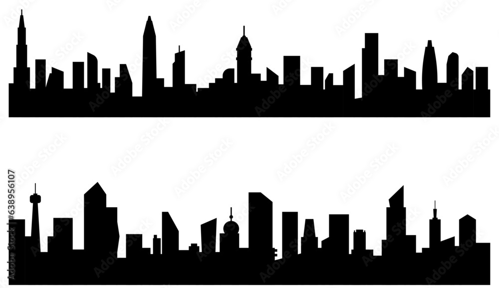 Set of buildings silhouettes set on white background, vector illustration