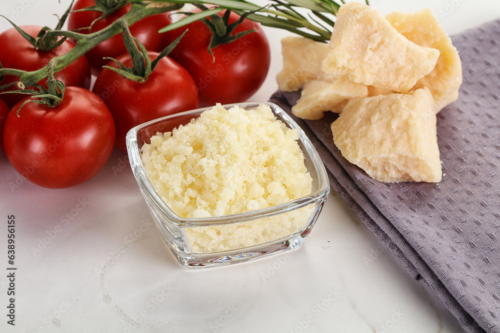 Shredded Italian hard parmesan cheese
