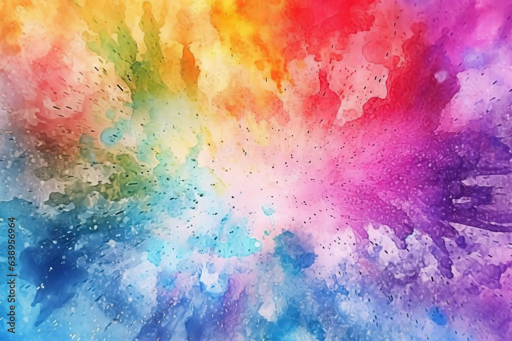 A rainbow watercolor splash banner background of white, abstract, colorful art, illustration, paint, ink, texture, design, brush, spot, grunge, drop, and splatter.