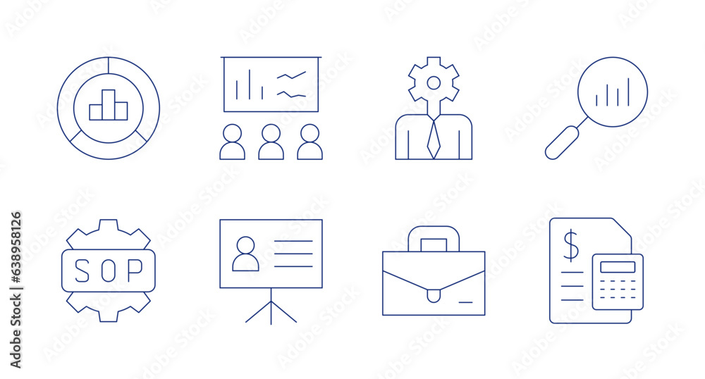 Business icons. editable stroke. Containing statistics, presentation, business intelligence, analytics, sop, business and finance, accounting.