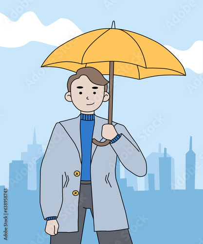 A man with an umbrella. Shower, rain, umbrella, man with an umbrella.