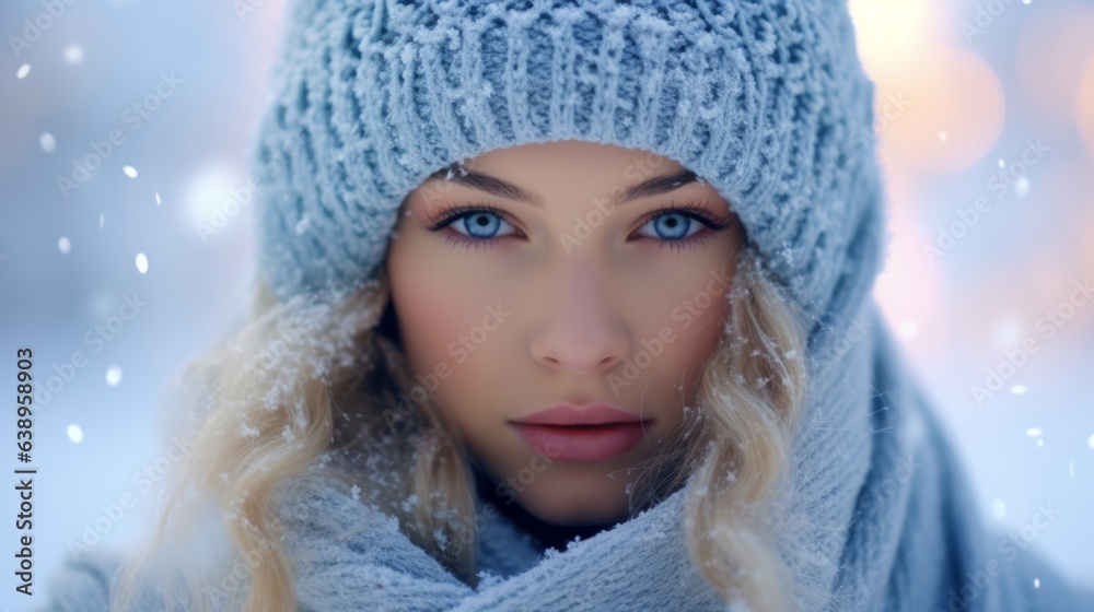 Beautiful portrait of a girl in winter. Generative AI Beautiful portrait of a girl in winter. Generative AI