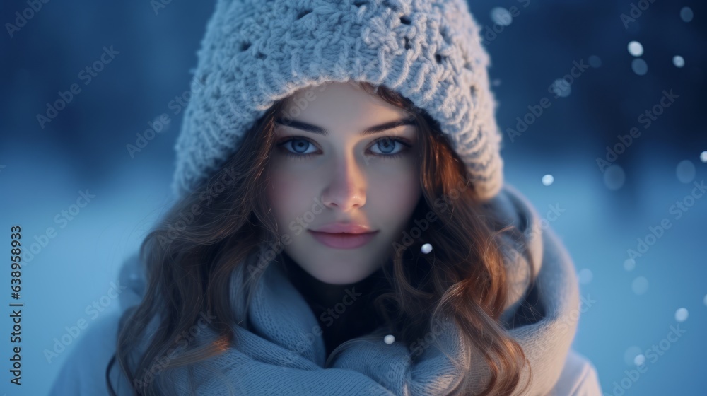 Beautiful portrait of a girl in winter. Generative AI Beautiful portrait of a girl in winter. Generative AI