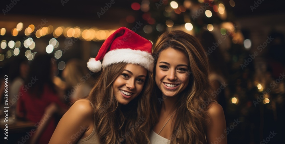 Christmas party with beautiful young women. Generative AI Christmas party with beautiful young women. Generative AI